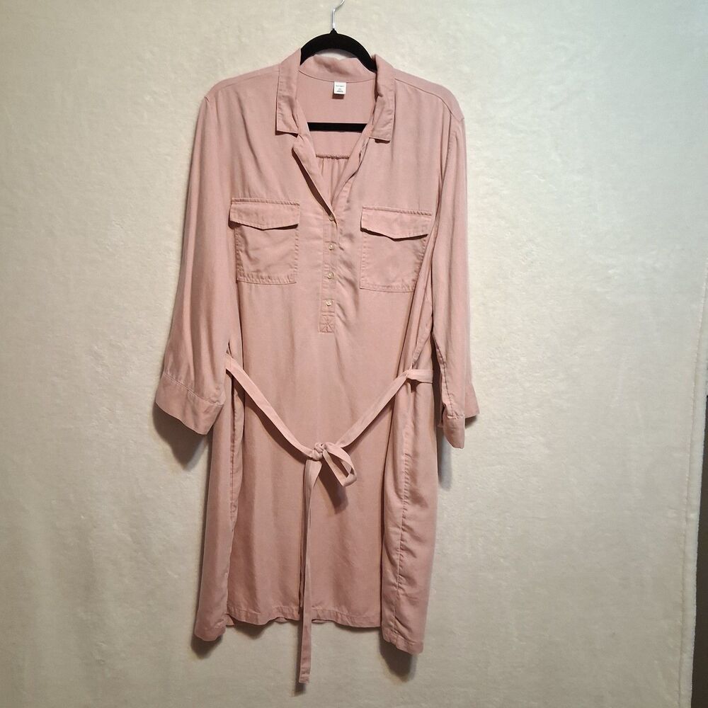 Old Navy XXL Dress Dusty Pink Tencel Belted Knee Length Preppy Beach Coastal